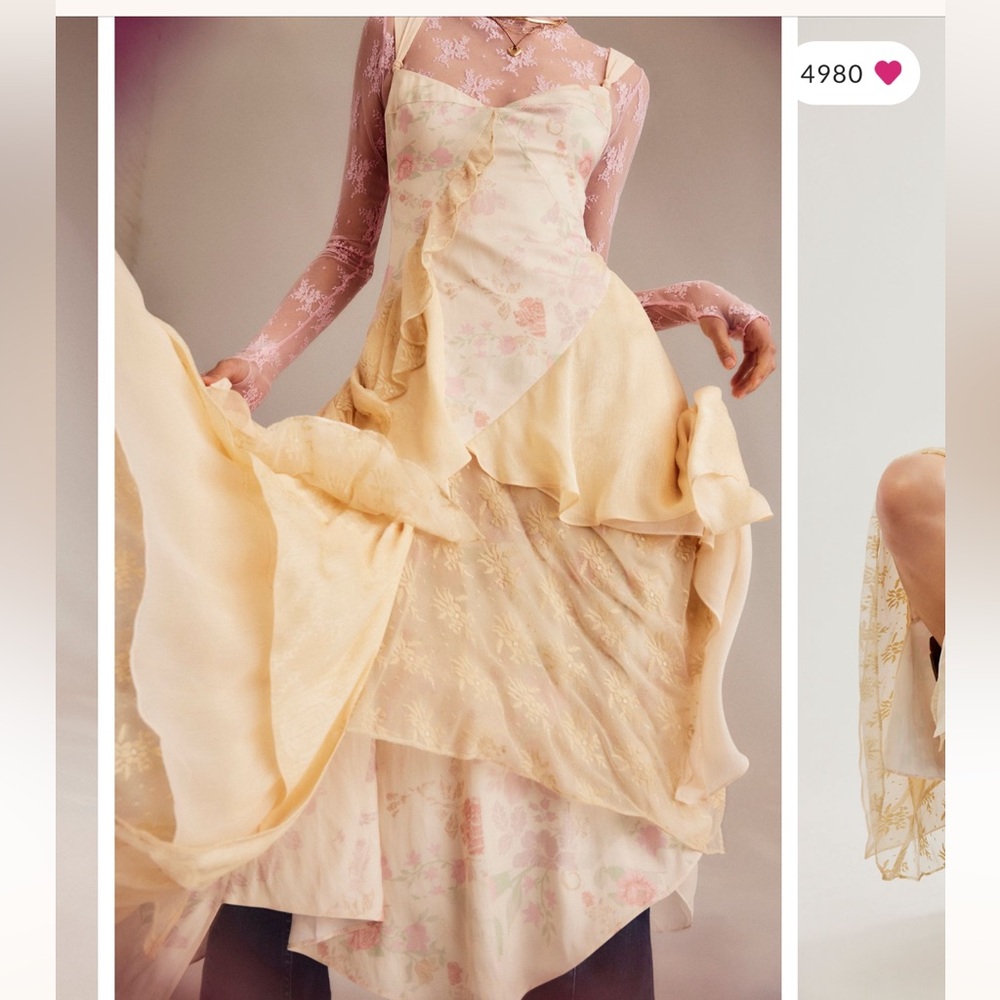 Free People Laughlin Vintage Lace Ruffles Mixed Printed Asymmetrical Dress - Picture 3 of 9